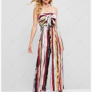 Jumpsuit Mulitcolor Stripe Vertical Pattern Sucrefas Tie Up Size XL